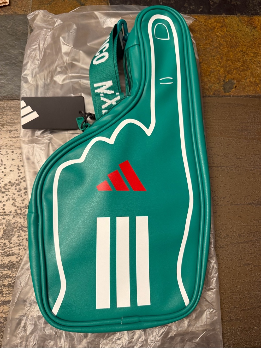 adidas Teal Foam Finger Crossbody Bag with Red Logo